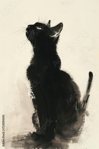 A cat's form is captured through fluid, spontaneous lines that suggest its playful demeanor and agile nature. © Zaria