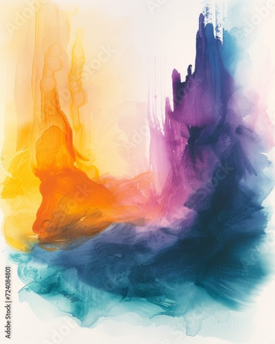 Lively and abstract watercolor art  characterized by fluid brushstrokes and a harmonious color palette