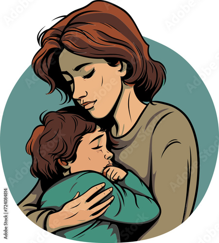 Strong Mom Vector SilhouetteMotherly Love Vector Illustration