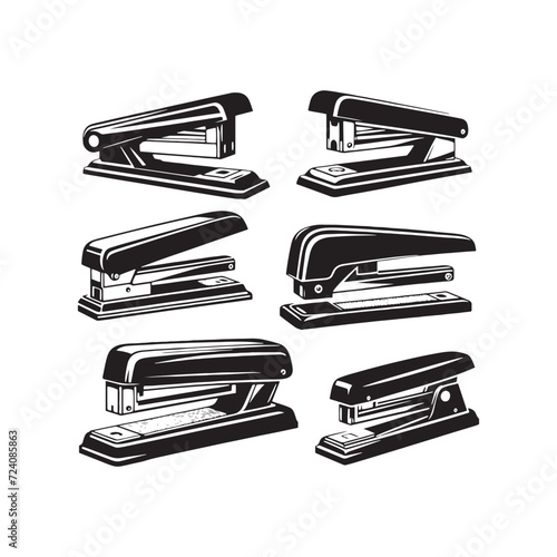 Corporate Precision: Stapler Silhouette Collection Symbolizing the Precision and Order in Corporate Settings - Stapler Illustration - Stapler Vector - Stationary Silhouette
 photo