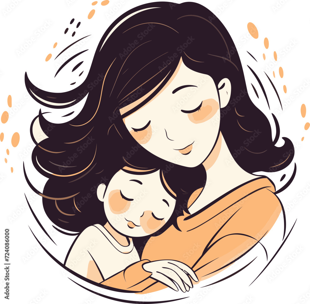 Affectionate Mom and Child in VectorsGraceful Motherly Love Vector Illustration