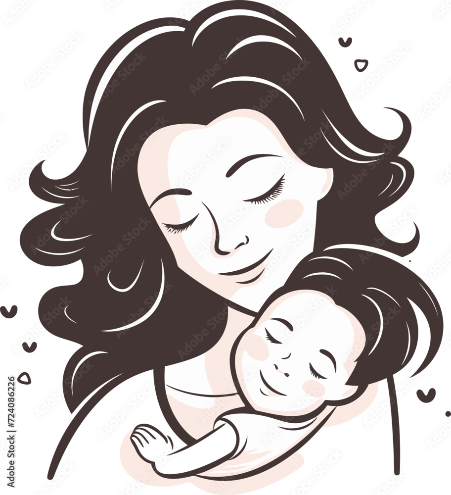 Blissful Mother and Child Vector SceneStylish Motherhood in Vectors