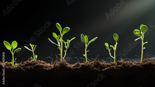 Stages of sprout growth in the ground. photo