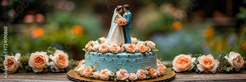 Charming wedding cake topper  bride and groom figurine with space for personalized text