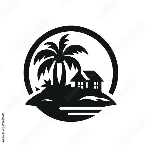 Tropical Island and Beach House Silhouette
