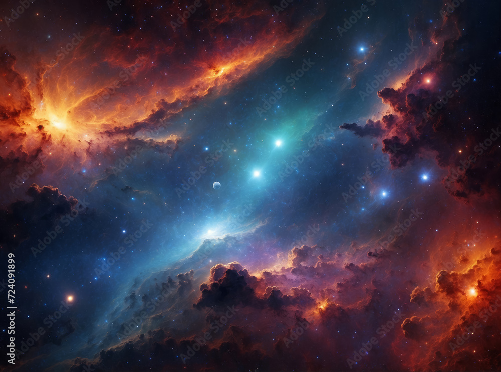 Beautiful colorful nebula in cosmos