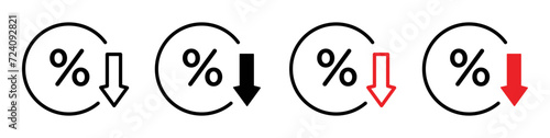 Interest rate reduction or percent down outline icon collection or set. Interest rate reduction or percent down Thin vector line art