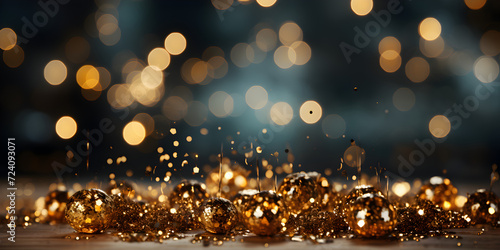 Abstract bokeh shimmering gold glitter lights with blurry defocused background © arte ador