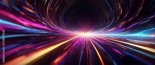 Light speed  hyperspace  space warp background. colorful streaks of light gathering towards the event horizon Ai Generated