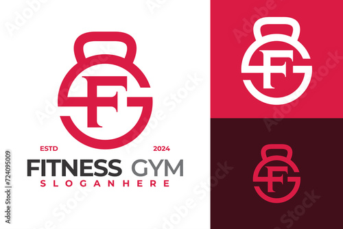Letter F Fitness Kettlebell Logo Design Vector Template