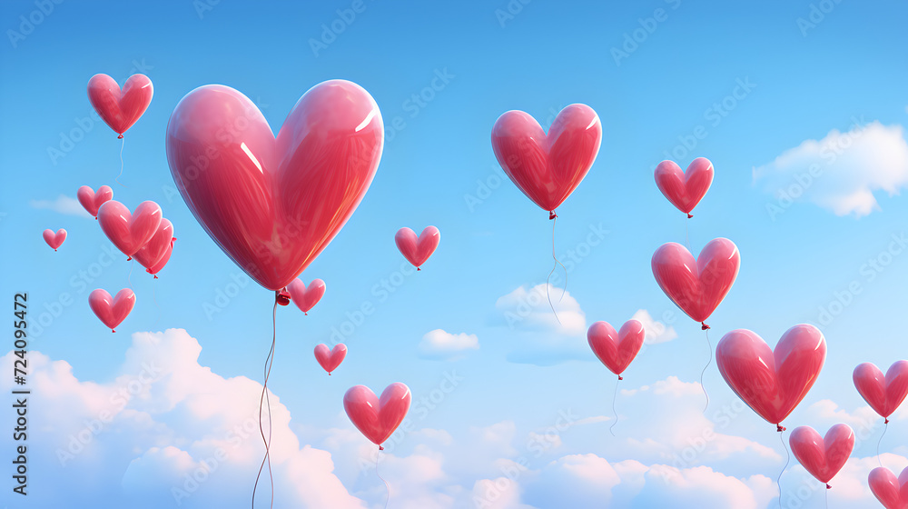 A heart - shaped balloon is floating in the sky,,

