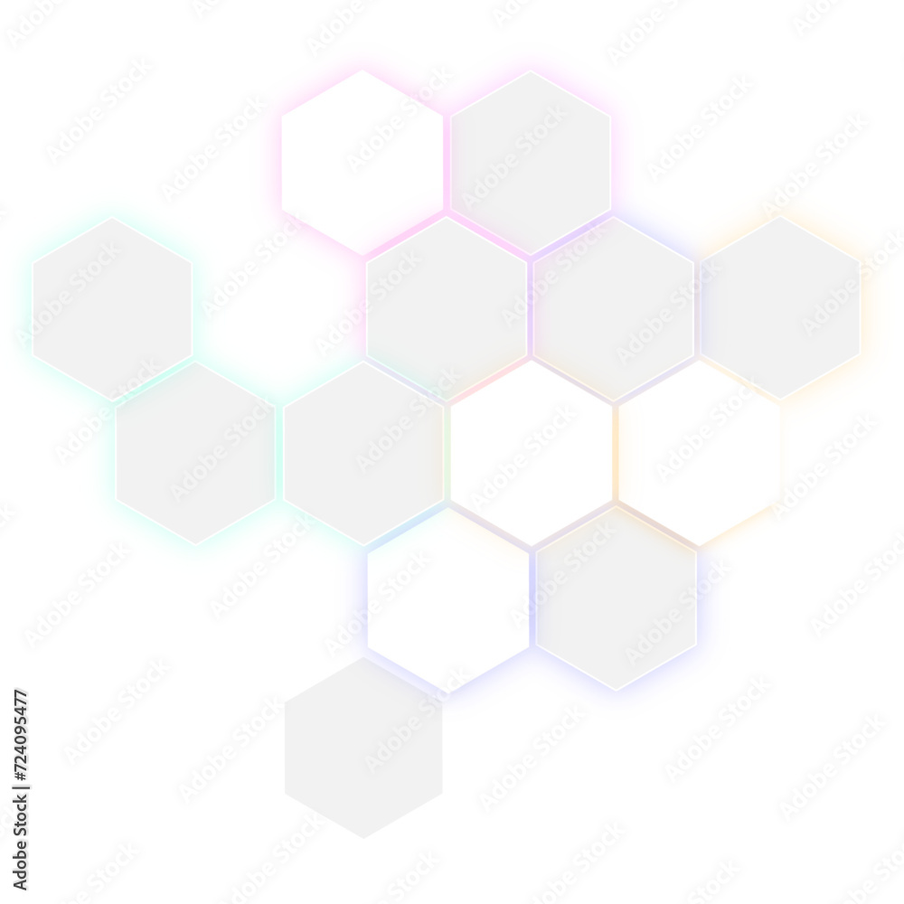 Abstract white and gray color shade embossed Hexagonal honeycomb pattern background with neon light effect. Abstract Technology Futuristic Digital Hi-Tech Concept. Luxury white pattern 