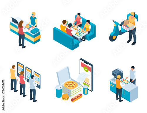 Wallpaper Mural Isometric fast food mini composition collection with people ordering in a restaurant Torontodigital.ca