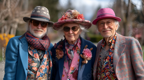 Active Seniors in vibrant spring colors - pastel - spring fashion - quirky humor  © Jeff