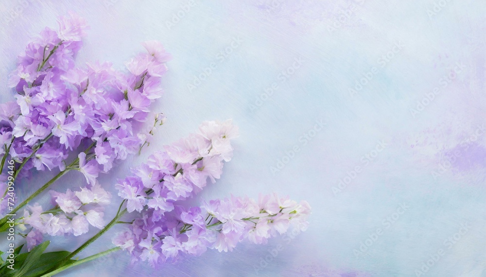 Pale violet spring flowers background, empty space for text