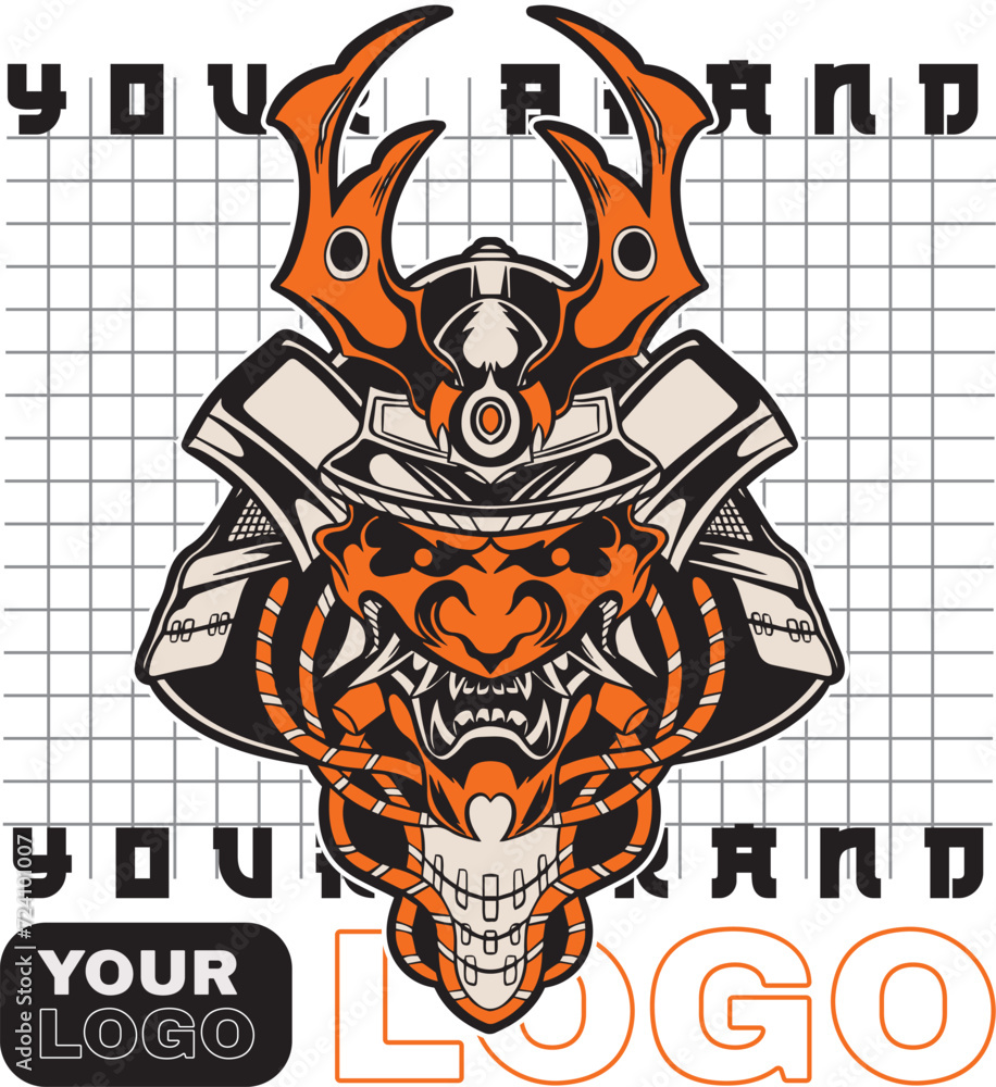 Samurai warrior mask. Traditional armor of japanese warrior. Vector illustration, shirt graphic. All elements; mask, helmet, colors are on the separate layers and editable.
Samurai warrior mask. Traditional armor of japanese warrior. Vector illustration, shirt graphic. All elements; mask, helmet, colors are on the separate layers and editable.