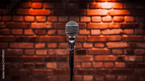 Pop microphone on the background of a brick wall. Neural network AI generated art