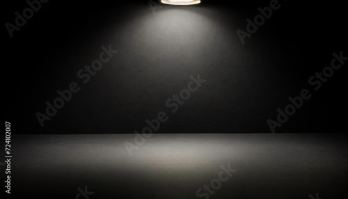 An empty room is bathed in the glow of a spotlight, making it an excellent backdrop for text or presentations. The top lamp adds a reflective touch.