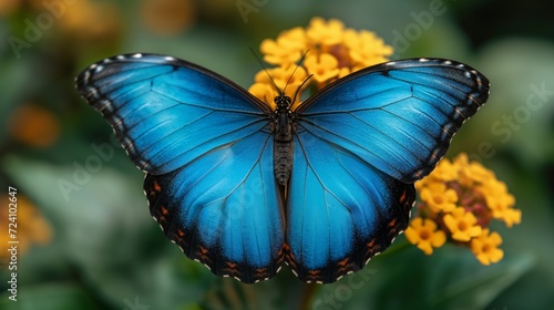 Blue Morpho Butterfly on Flowers
