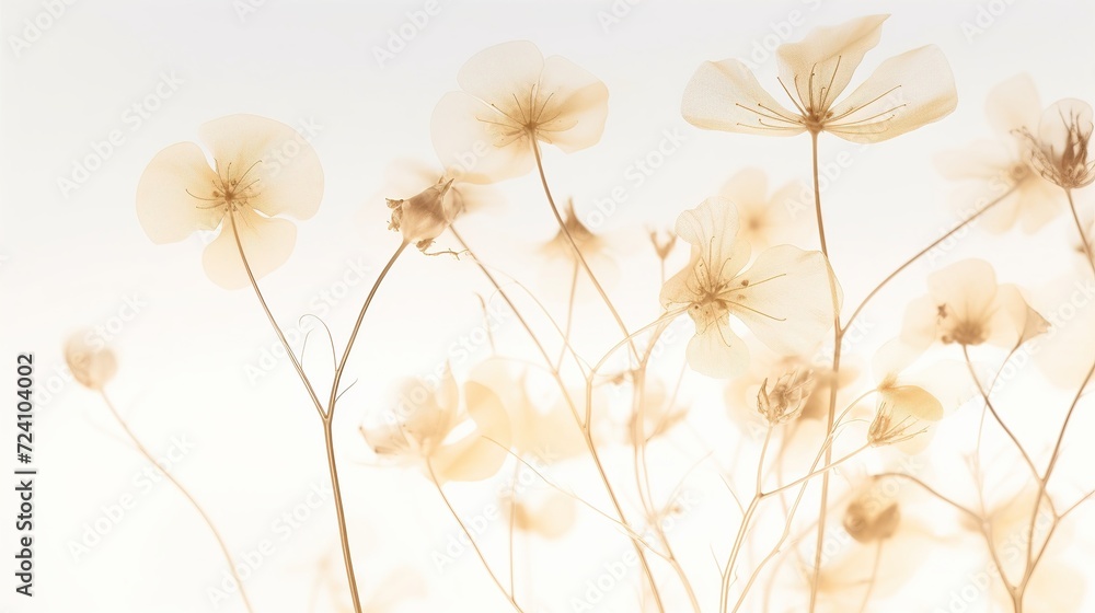 Art background with transparent x-ray flowers. Blooming flowers. Beautiful floral backdrop. Illustration for cover, card, postcard, interior design, packaging, invitations or print.