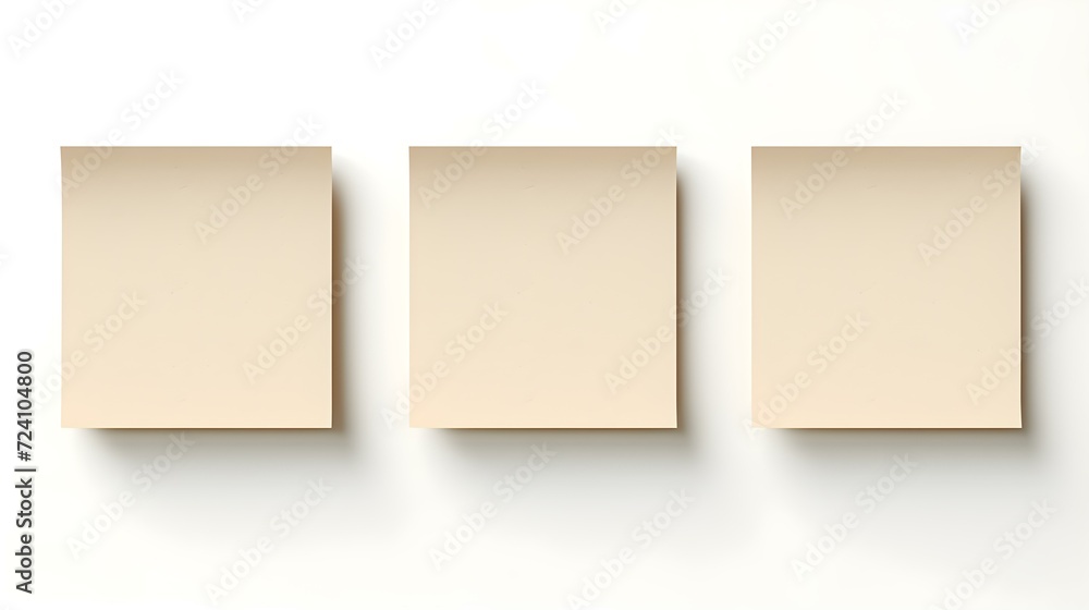 Set of beige square Paper Notes on a white Background. Brainstorming Template with Copy Space