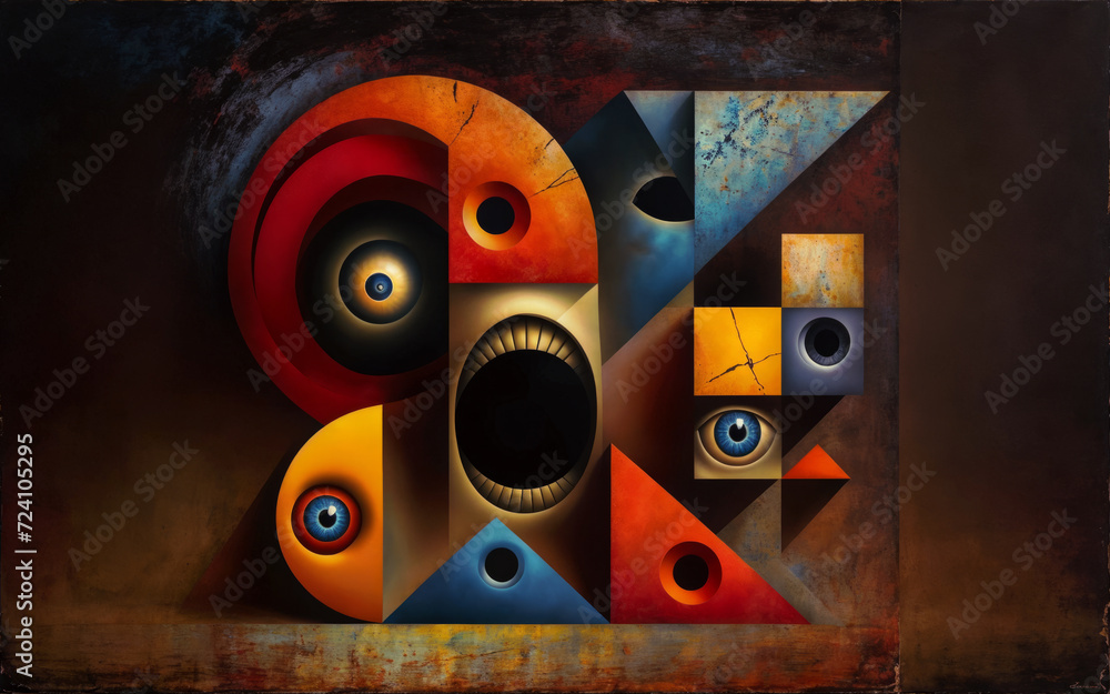 Colorful and abstract art that combines various disturbing geometric ...