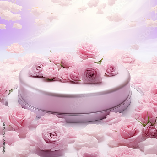 Podium background flower rose product pink 3d spring table beauty stand display nature white. Garden rose floral summer background podium cosmetic valentine easter field scene gift purple day romantic