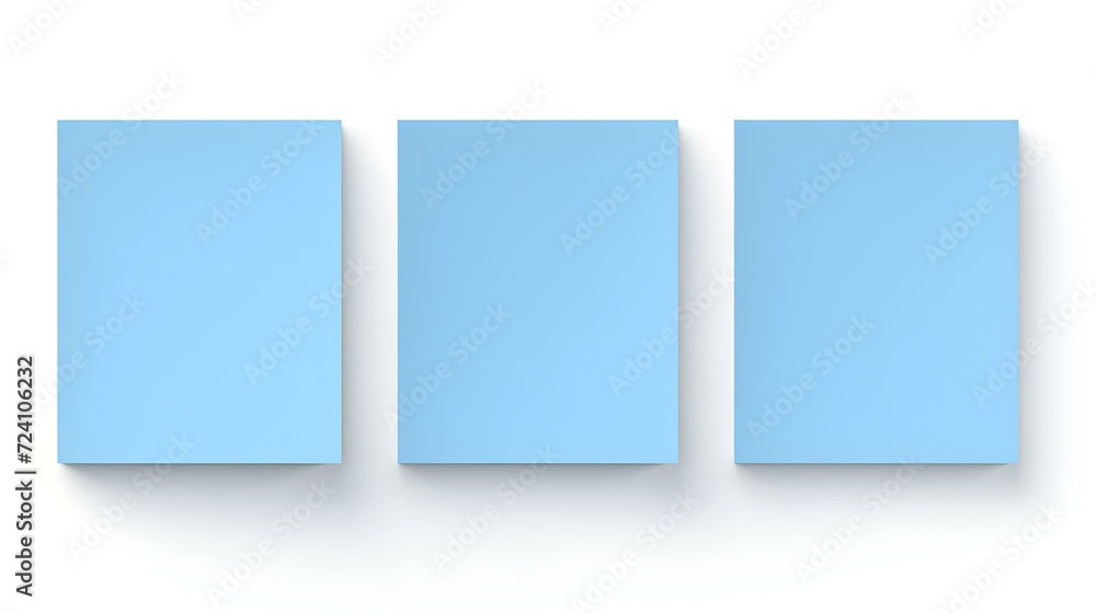 Set of blue square Paper Notes on a white Background. Brainstorming Template with Copy Space