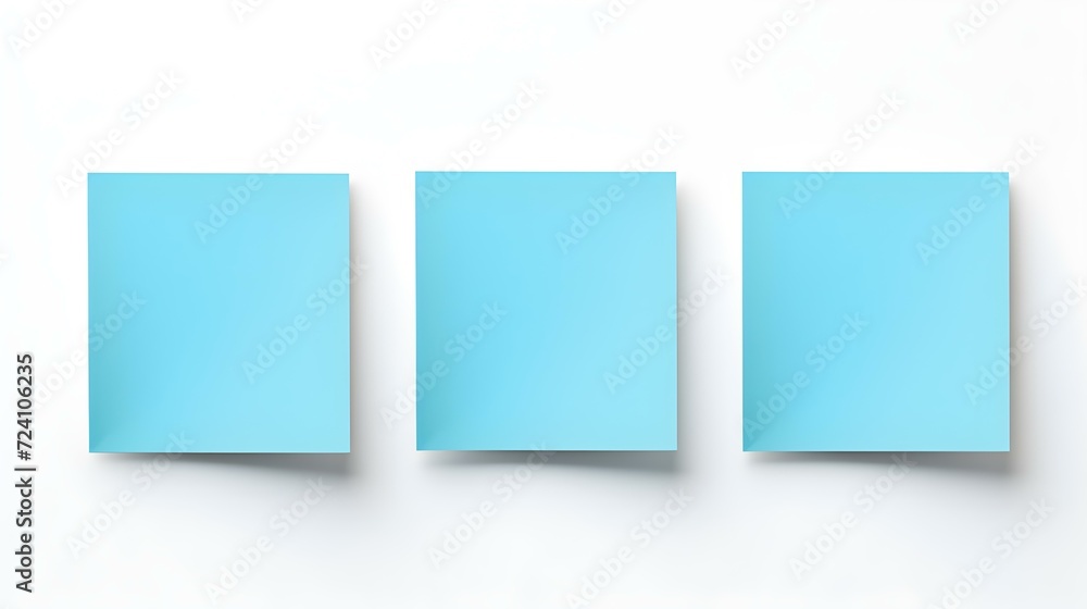 Set of blue square Paper Notes on a white Background. Brainstorming Template with Copy Space