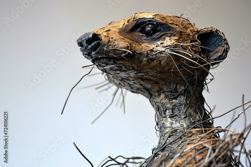 a playful metal wire-framed meerkat  capturing its curious and alert pose in a minimalist sculpture statue.