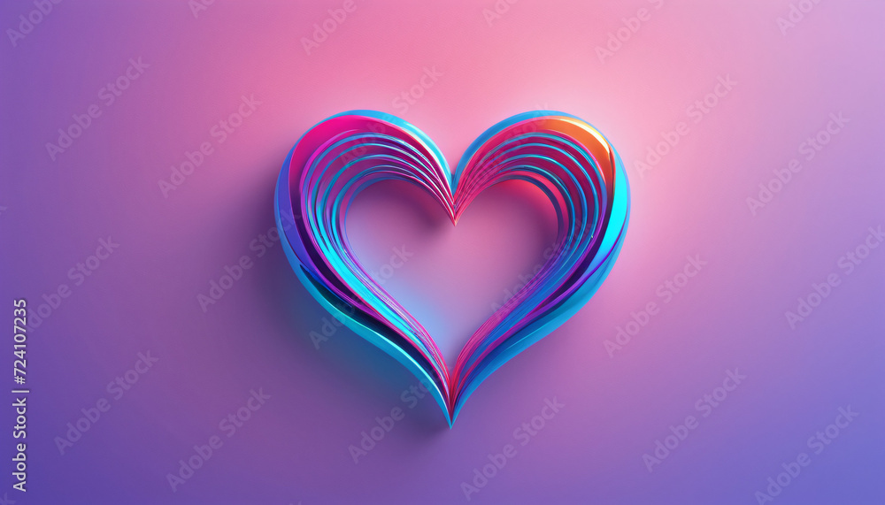 Romantic Render, 3D Layered Heart with Neon Glow, Keywords: Love, Romance, Futuristic Design