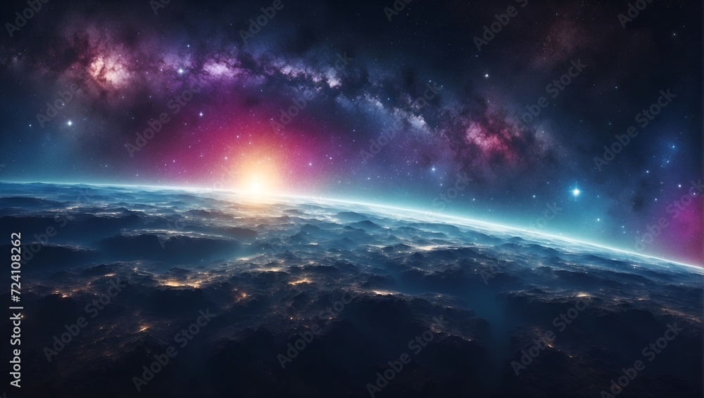 Fototapeta premium Majestic panorama of the solar system from the outer rim featuring vibrant planets against a star-studded backdrop