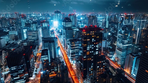 Wallpaper Mural Smart network and Connection technology concept with Bangkok city background at night in Thailand, Panorama view. AI generated illustration Torontodigital.ca