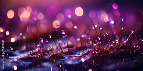 Abstract bokeh shimmering purple glitter lights with blurry defocused background