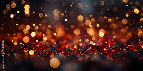 Abstract bokeh shimmering red glitter decorations with blurry defocused background