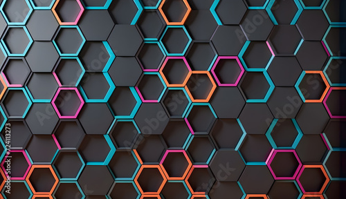 Fototapeta Naklejka Na Ścianę i Meble -  hexagon 3d dark background  geometric mesh pattern 
