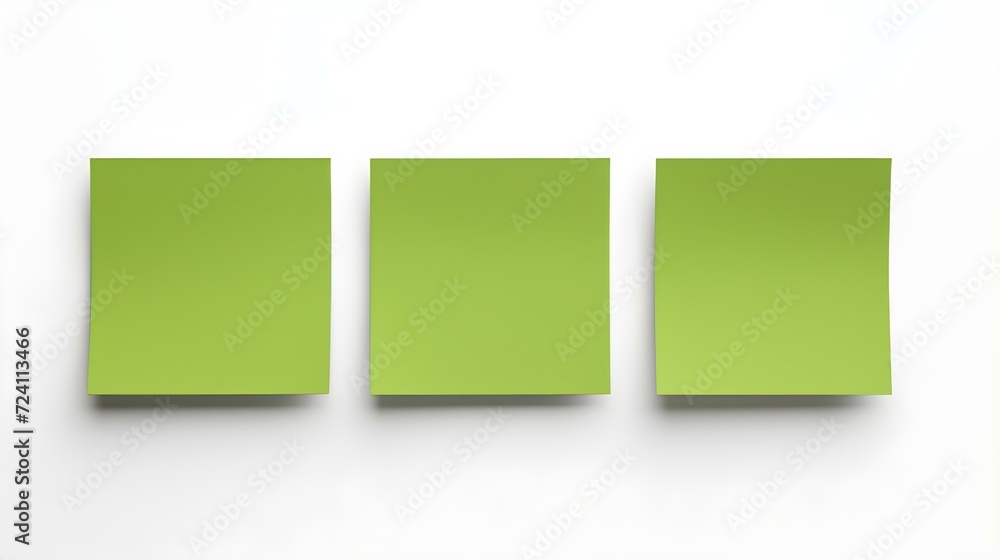 Set of green square Paper Notes on a white Background. Brainstorming Template with Copy Space