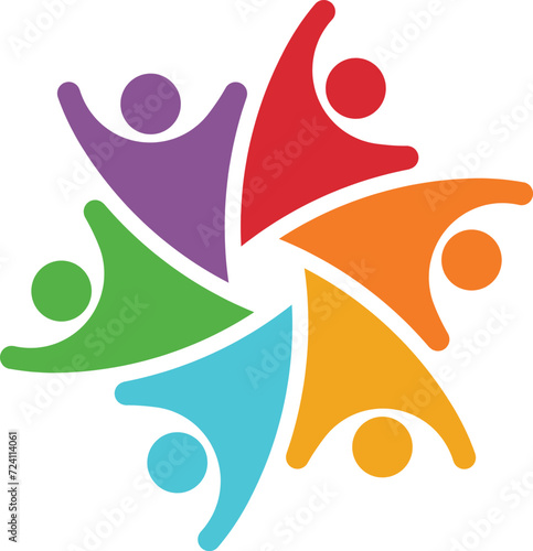 Harmonious Human Circle Logo - Six Vivid Colored Abstract Figures in Unity, Symbolizing Teamwork, Community, Diversity, and Collaboration