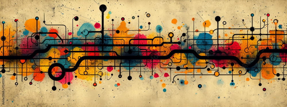 Fototapeta premium Euphoric Kaleidoscope: A Mesmerizing Abstract Painting With Vibrant Circles and Dynamic Lines