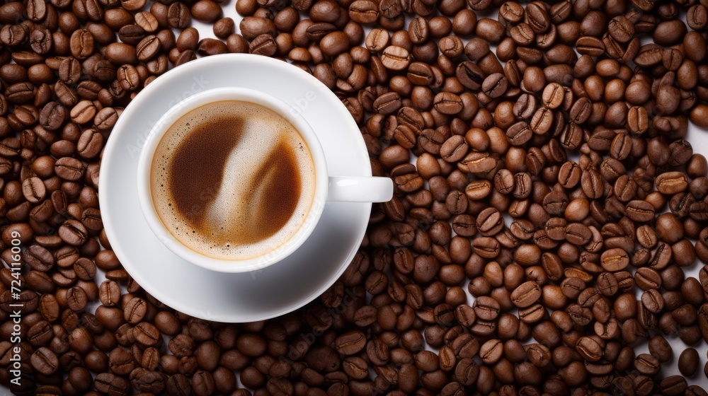 Coffee cup and coffee beans. Neural network AI generated art Coffee cup and coffee beans. Neural network AI generated art