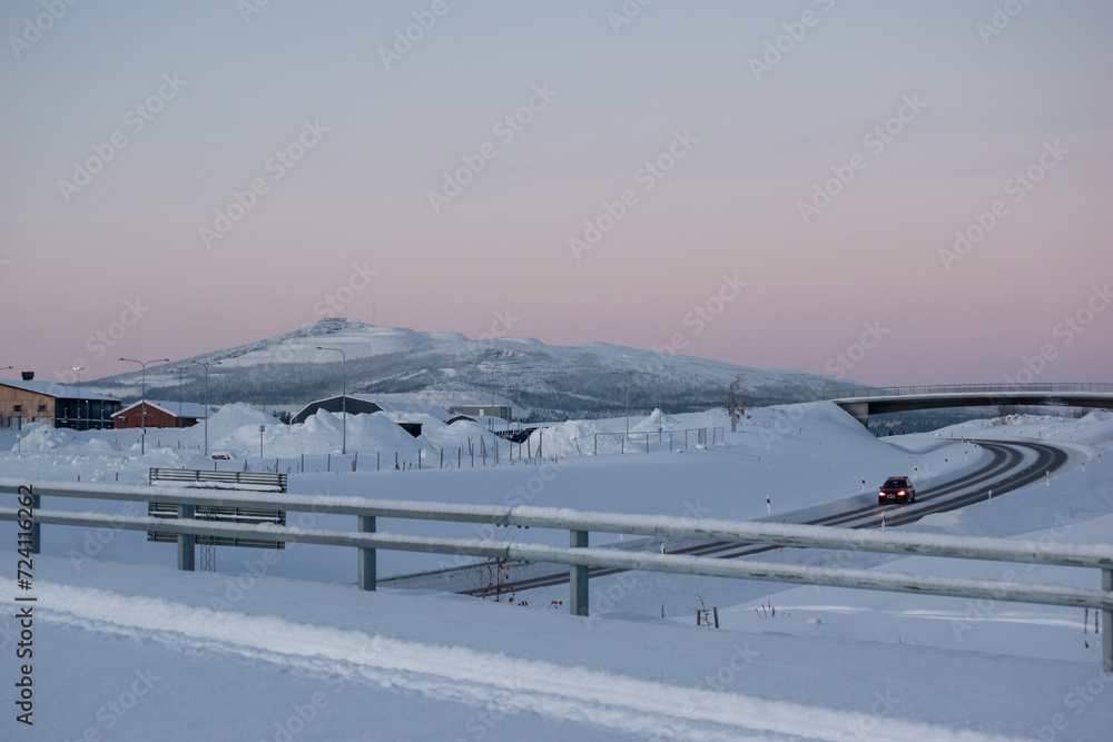 DECEMBER 14, 2023. Skyline of New Kiruna in Sweden, Lapland. DECEMBER 14, 2023. Skyline of New Kiruna in Sweden, Lapland.