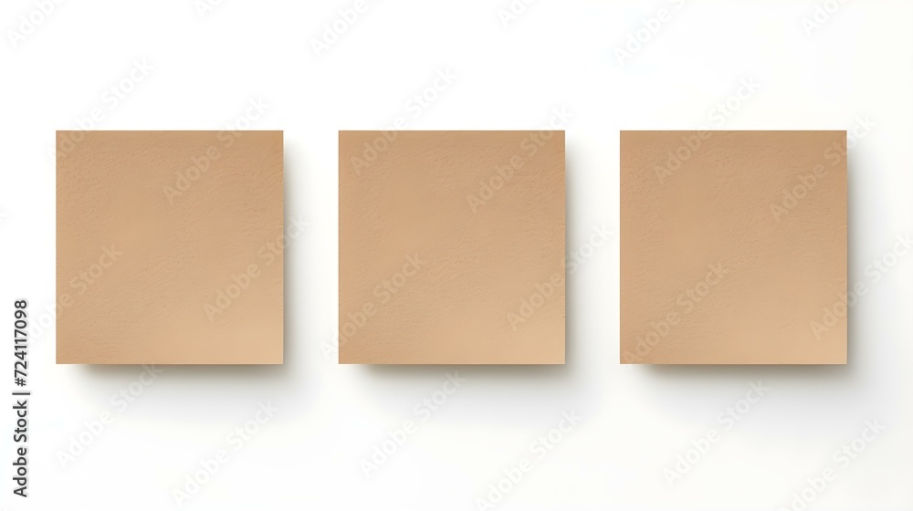 Set of light brown square Paper Notes on a white Background. Brainstorming Template with Copy Space
