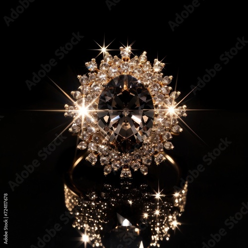 Gold sparkling ring with gold glitter isolated on black background. © pvl0707