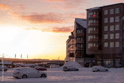 DECEMBER 14, 2023. Skyline of New Kiruna in Sweden, Lapland.