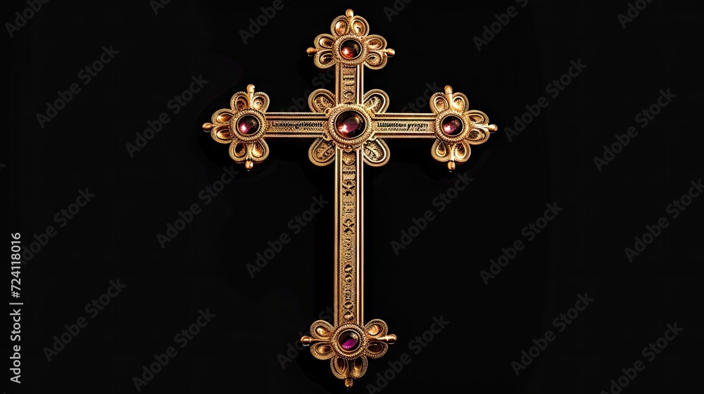 Divine Elegance: Golden prayer cross, a luxurious jewelry piece under the golden shine of the rain.
