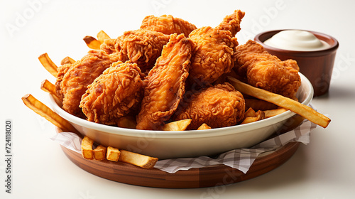 Isolated Bucket of Fried Chicken on White