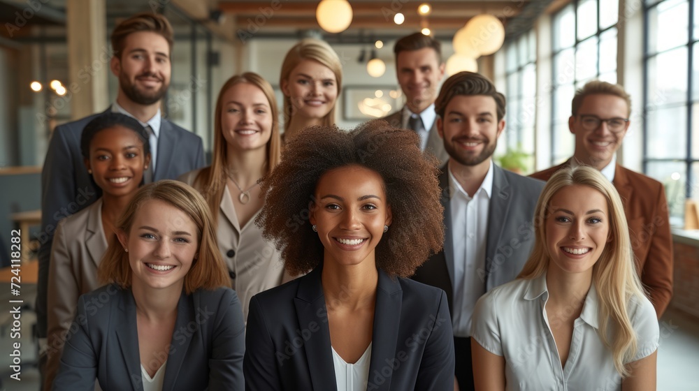 A group of smiling business professionals posing for a photo A group of smiling business professionals posing for a photo