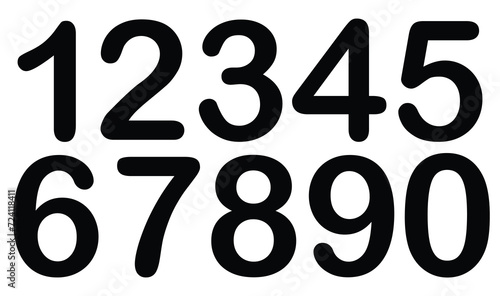 Simple round numbers symbol set. Black isolated font in vector flat, number geometric design on white background photo