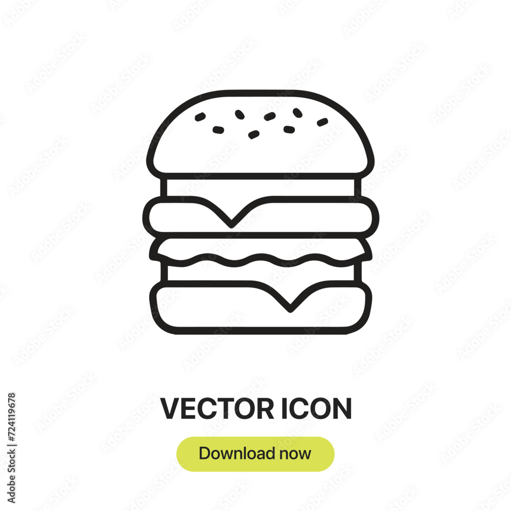 Burger icon vector. Linear-style sign for mobile concept and web design. Burger symbol illustration. Pixel vector graphics - Vector.
Burger icon vector. Linear-style sign for mobile concept and web design. Burger symbol illustration. Pixel vector graphics - Vector.