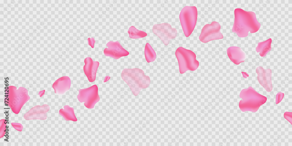 Sakura petal spring blossom frame. Pink rose flying. Flower background. Beauty Spa product banner. Organic composition. Valentine romantic card. Light delicate pastel design. Vector illustration